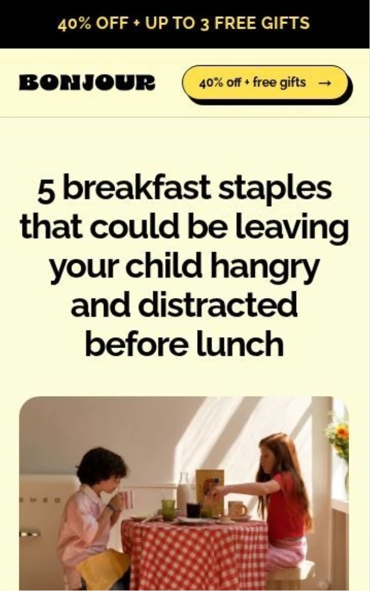 The Bonjour landing page headed 5 breakfast staples that could be leaving your child hangry and distracted before lunch