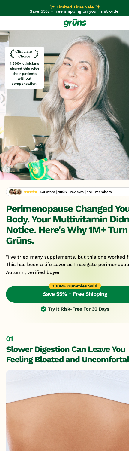Grüns landing page focused on perimenopause